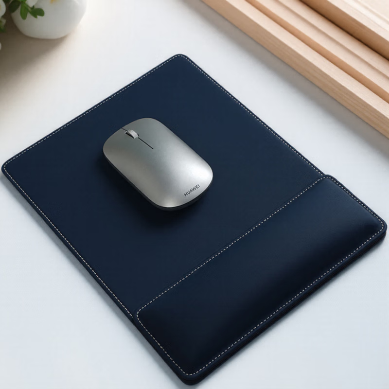 OBOQO鼠标垫护腕手腕垫二合一可自由组合PU皮革质感护手腕托慢回弹柔软舒适商务办公礼品支持定制 宝蓝色【鼠标垫腕垫套装】