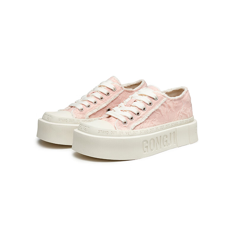 共迹gongji周深同款厚底帆布鞋厚底鞋女鞋秋季2025增高板鞋小白鞋运动休闲鞋 桃夭粉 /偏大一码 40