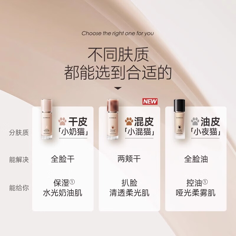 卡姿兰(Carslan)粉底液持久不脱妆干皮遮瑕bb霜女水润底妆三合一小奶猫官方正品 03#【偏黄肤色-干皮】奶猫水润版