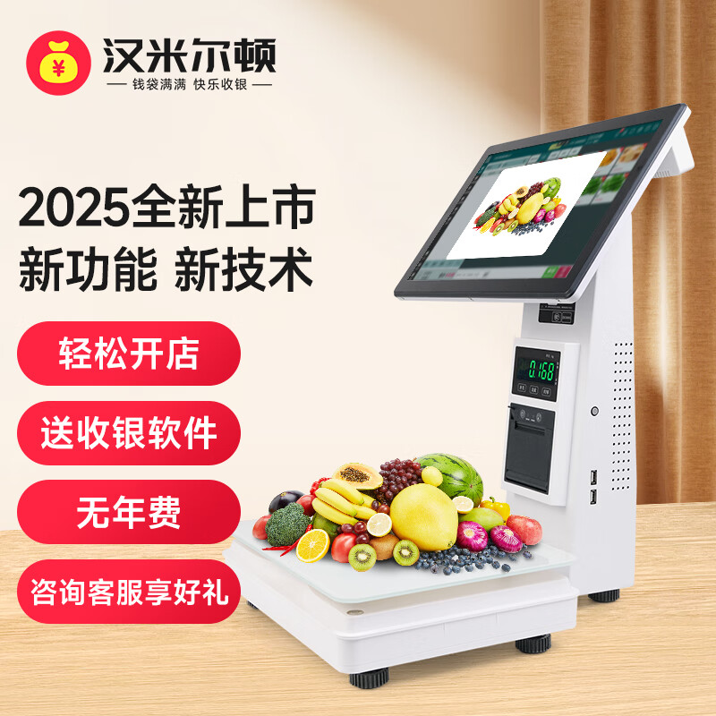 汉米尔顿ai智能识别电子秤 称重收银一体机 收银称重一体机 生鲜店收银秤 收银机 收银一体机带秤 收银系统 经济款(单屏触摸 收银称重一体机)
