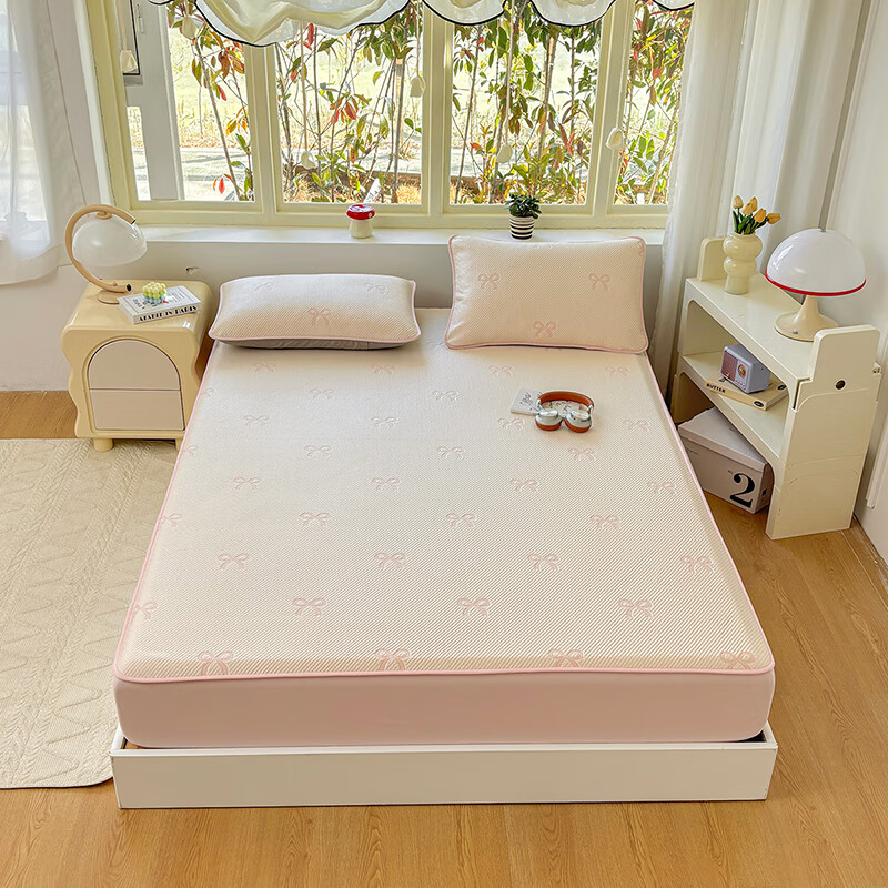 多喜爱凉席冰丝席夏季席子1.8米夏天冰丝床笠软凉席凉豆豆床笠卧室家用 提花软凉席蝴蝶结（床笠款） 1.8米床三件套/ 200cm*180cm