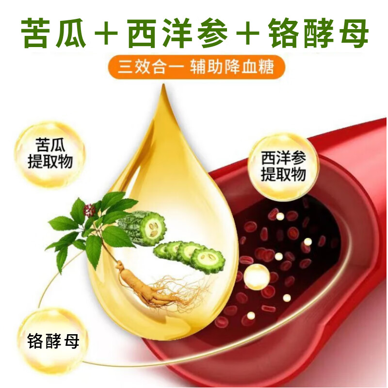 楚佳圆西洋参苦瓜铬胶囊辅助降血糖高中老年成人糖尿病苦瓜提取物保健品 辅助降血糖60粒*1瓶