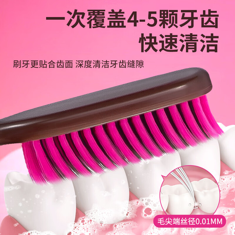 南方洁灵长头牙刷创新洁净加长刷头细丝软毛牙刷家用宽头男女学生家庭 草莓长头软毛牙刷4支