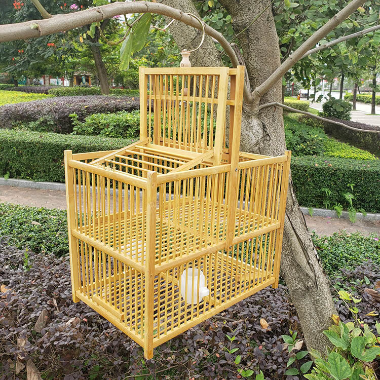 hkml*拍笼打笼踏笼机关笼翻滚笼方形竹制紫竹鸟笼特价竹子自锁鸟笼