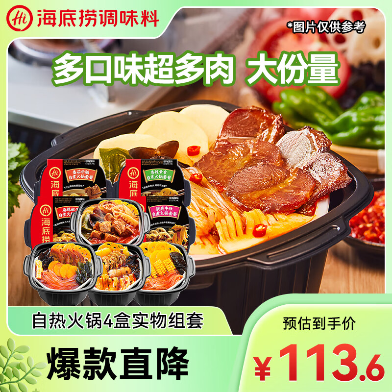 海底捞方便速食滑雪出游自热火锅免煮大克重4口味4盒装1635g