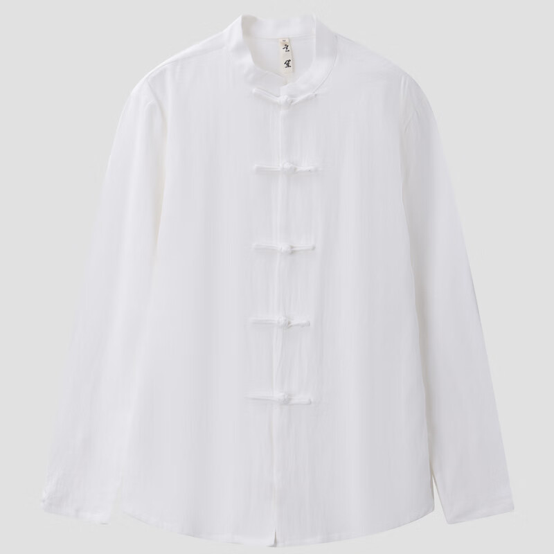 玄笙玄笙中国风棉麻衬衫男春秋唐装男宽松休闲长袖衬衣中式复古男装 白色 常规 S