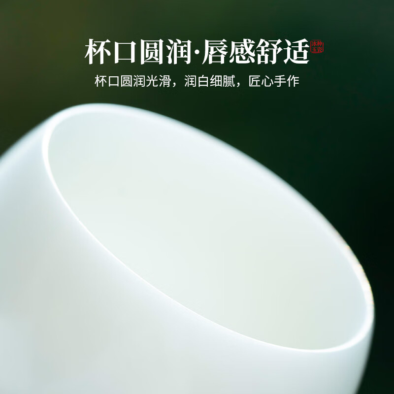 钰铨龙门冰种润白龙蛋主人杯 高档德化冰种玉瓷手工厚重压手主人杯不倒杯 冰种素烧润白龙蛋不倒杯130ml1只