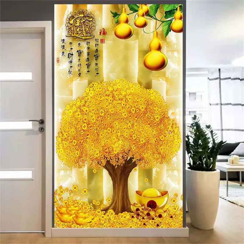 艾思尚玄关装饰画入户正对门自粘3d立体贴画走廊客厅高级感贴纸挂画壁画 32.九鱼招财 宽60cm-高120cm