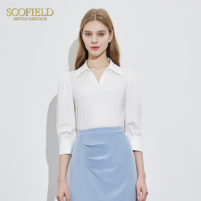 Scofield女裝簡約翻領(lǐng)襯衫薄荷綠曼波風(fēng)職場進(jìn)階襯衫夏季上衣 白色 XS 160