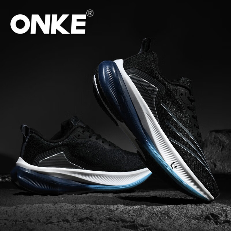 ONKE德国欧克新款运动鞋男鞋轻便减震网面透气跑鞋女防滑耐磨休闲跑鞋 幻影黑 44