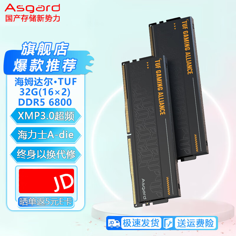 阿斯加特(Asgard)台式机内存条适配海景房机箱DDR5海力士颗粒华硕TUF升级款海姆达尔马甲内存 TUF联名16*2-6800套条A-die C32