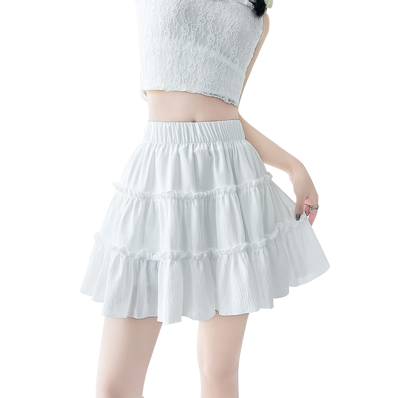 浪莎白色短裙女夏季防走光內(nèi)襯高腰a字裙半身裙子芭蕾氣質(zhì)蓬蓬蛋糕裙