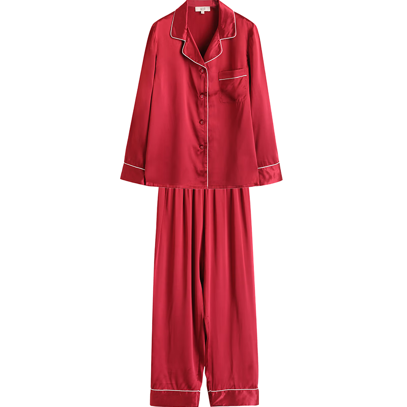 金三塔真絲睡衣結(jié)婚100%桑蠶絲婚慶紅色男女家居服本命年情侶禮物 19姆米焦糖紅 男士 2XL