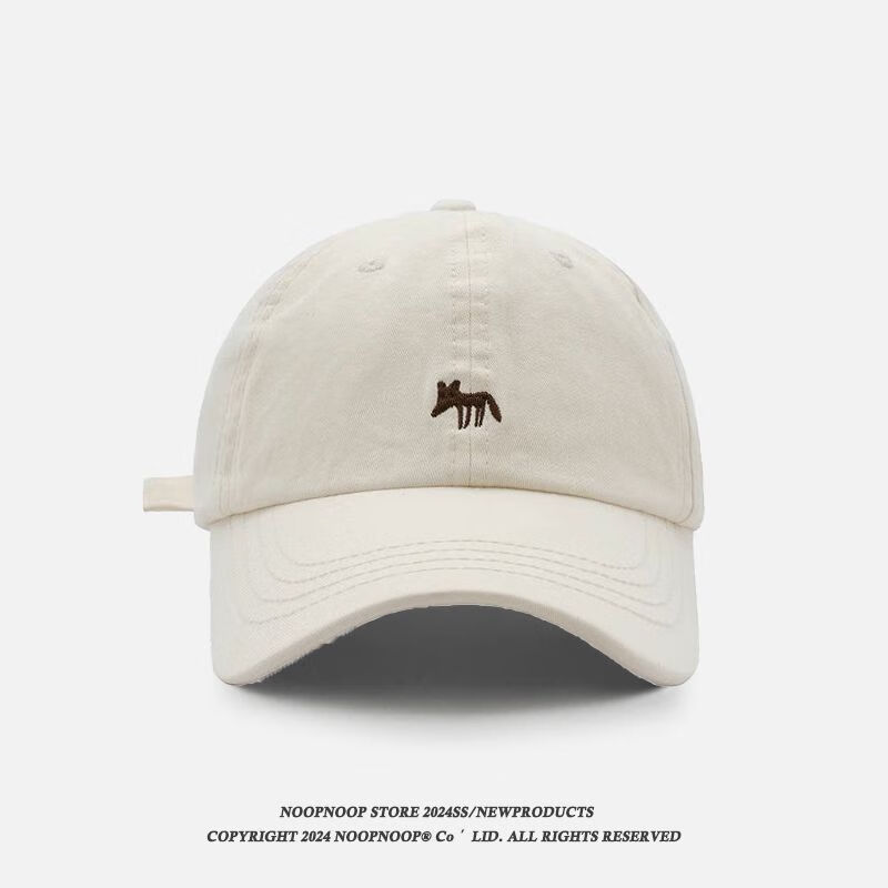 NKADDS2025新款棒球帽子女韩版小狐狸刺绣显脸小大头围出游遮阳帽鸭舌男 小狐狸-米白色高品质 均码