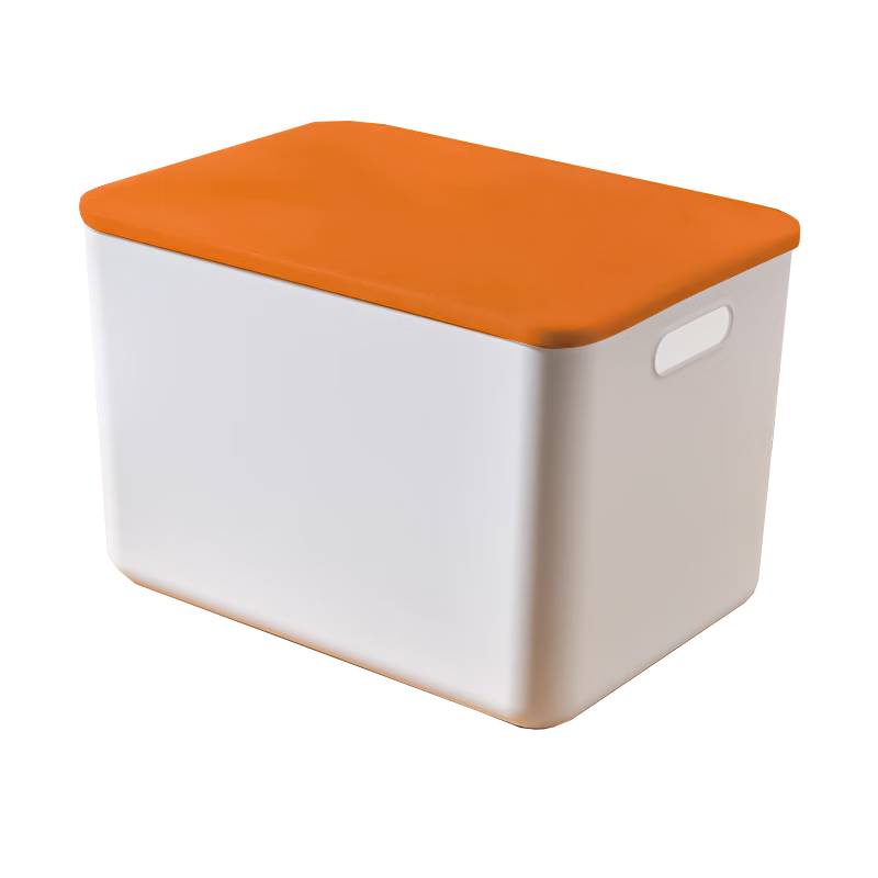 晟旎尚品雜物收納盒家用零食玩具桌面儲物盒宿舍衣柜衣服塑料整理箱收納箱 加大號帶蓋【加高款】白箱橙蓋*2