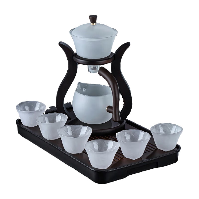 正揚(yáng)云霧玻璃自動(dòng)茶具套裝家用功夫泡茶壺錘紋耐熱懶人磁吸秒出水茶盤 云霧邀月+6吉祥杯+長(zhǎng)胡琴黑