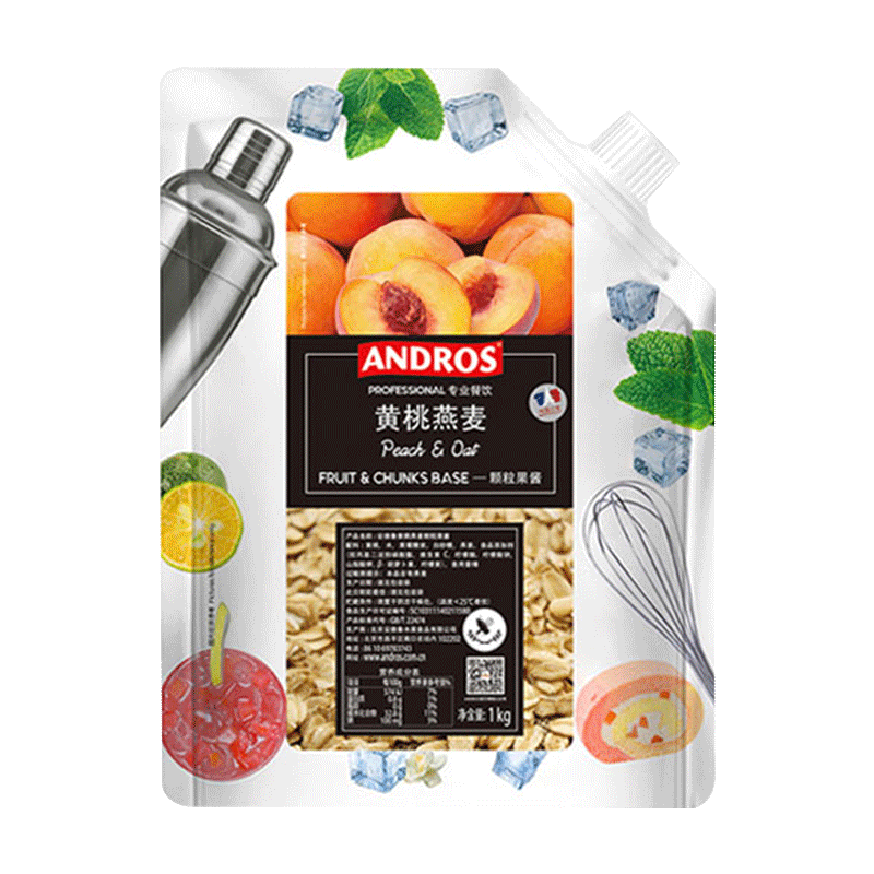 ANDROS 安德魯  黃桃燕麥顆粒果醬1kg 果茶面包醬酸奶 奶茶沖飲烘焙