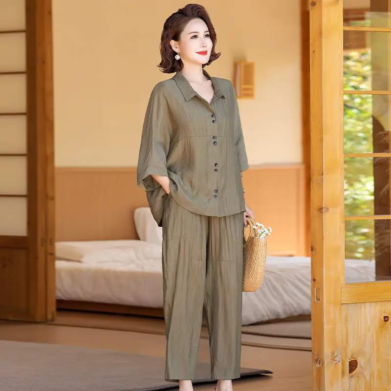 俞兆林(YUZHAOLIN)母亲节妈妈装套装中老年女装夏季薄款大码老年人衣服显瘦两件套 咖啡色 3XL (尺码偏大155-185斤)