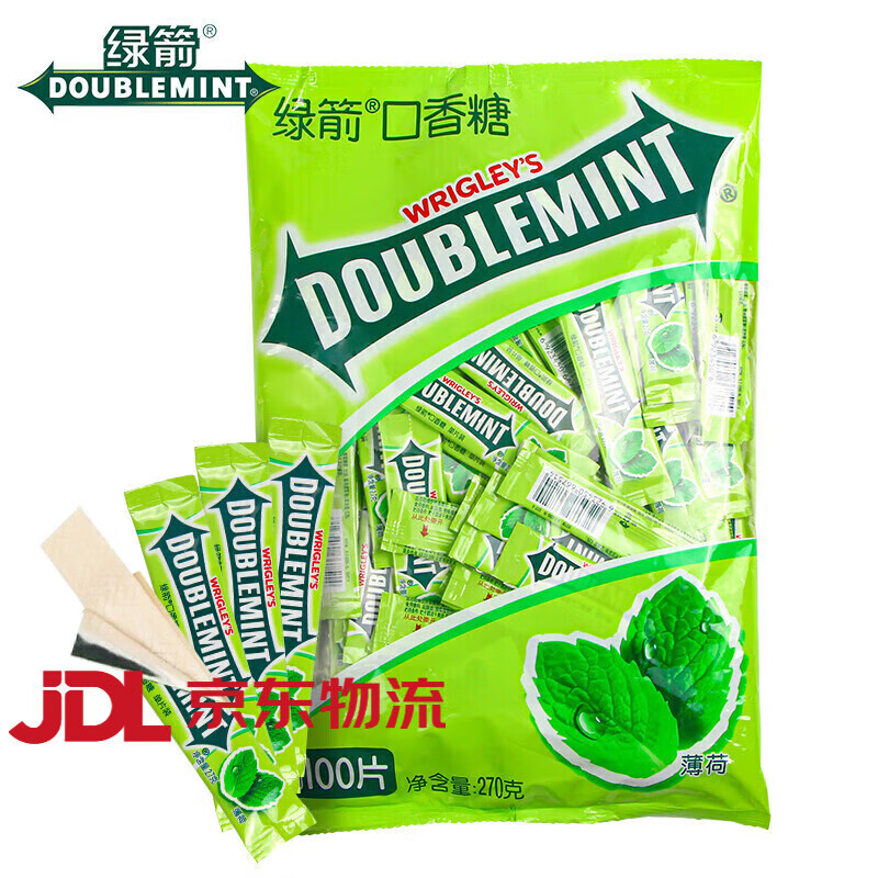 绿箭口香糖条装清凉薄荷味清新口气零食糖果批发 绿箭袋装100片