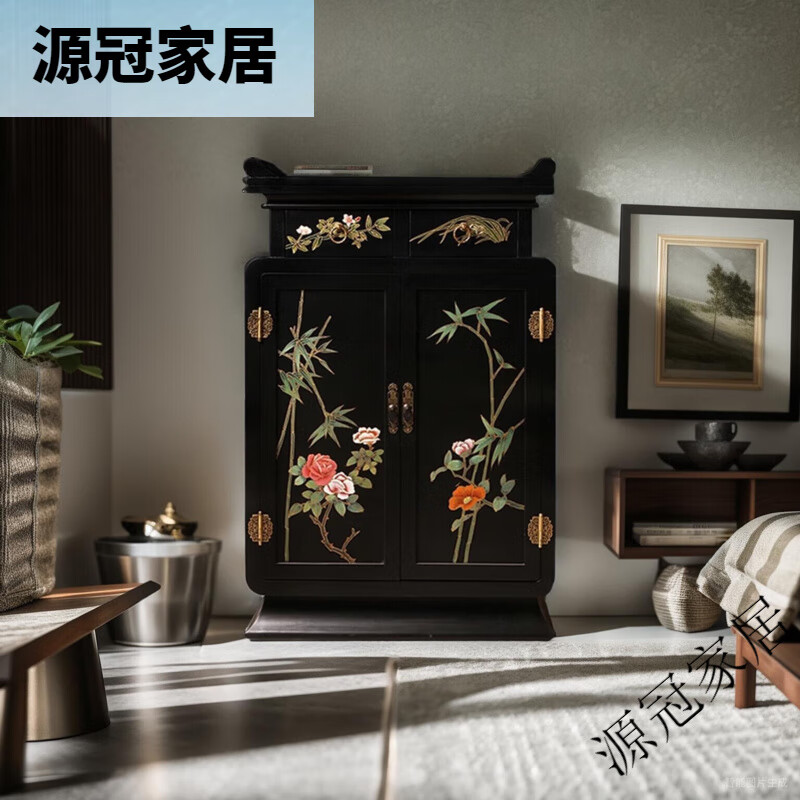 漆花（qihua）揚(yáng)州漆器廠新中式玄關(guān)柜門廳柜手繪裝飾柜古典餐邊柜彩繪家具邊柜 [預(yù)售款發(fā)貨時(shí)間約3.5個(gè)月]白色 整裝框架結(jié)構(gòu)