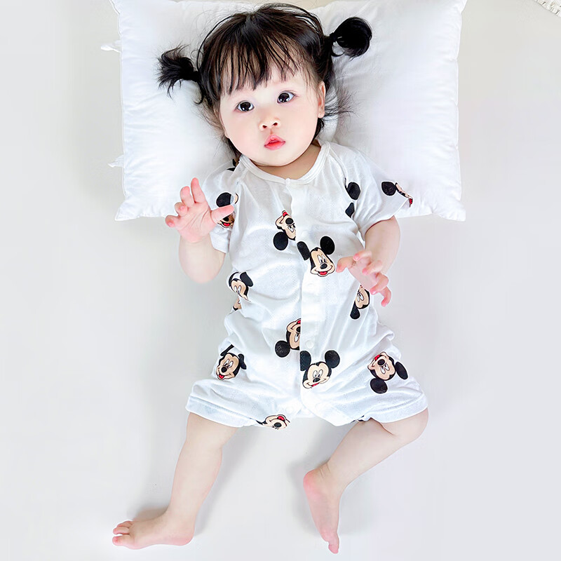 爱菲莹婴儿夏季短袖连体衣薄款宝宝和尚服空调服装睡衣婴儿服超萌哈衣爬 小米老鼠短袖薄款 59cm