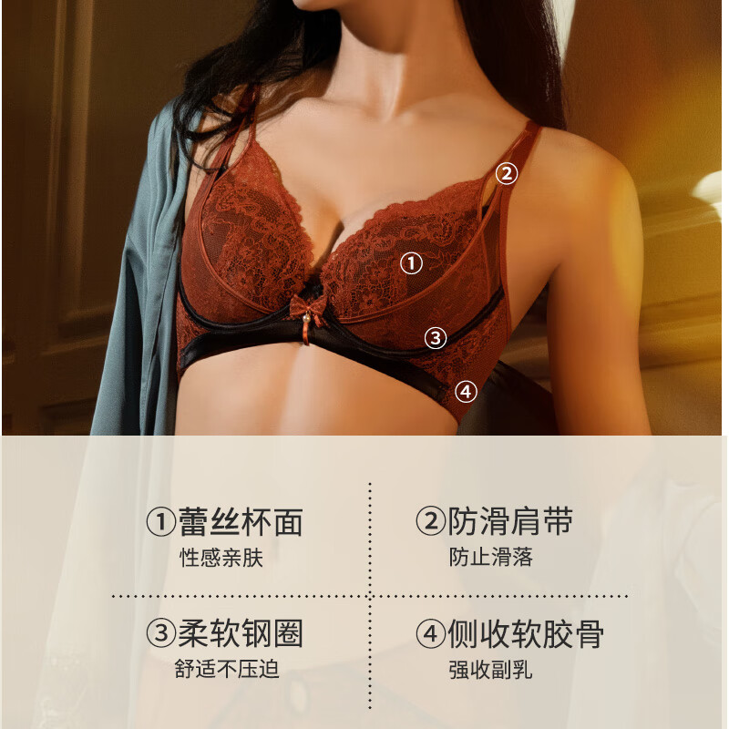 奥维丝丽大胸显小胸罩法式性感内衣女夏季中薄款聚拢文胸软钢圈上托有型 遐想黑 85C