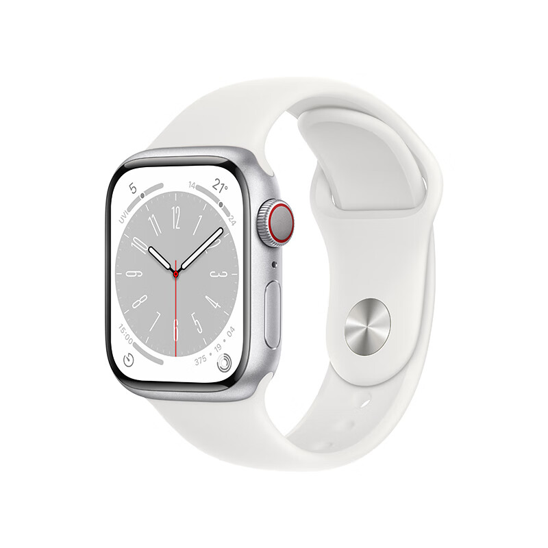 Apple Watch Series 8 智能手表GPS + 蜂窝款41毫米银色铝金属表壳白色运动型表带 eSIM健康手表 MP4D3CH/A