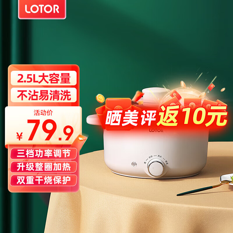 LOTOR电煮锅电炒锅迷你宿舍用煮面泡面电蒸锅电锅一体多功能电热火锅1人2婴儿辅食锅 电煮锅标准款2.5L