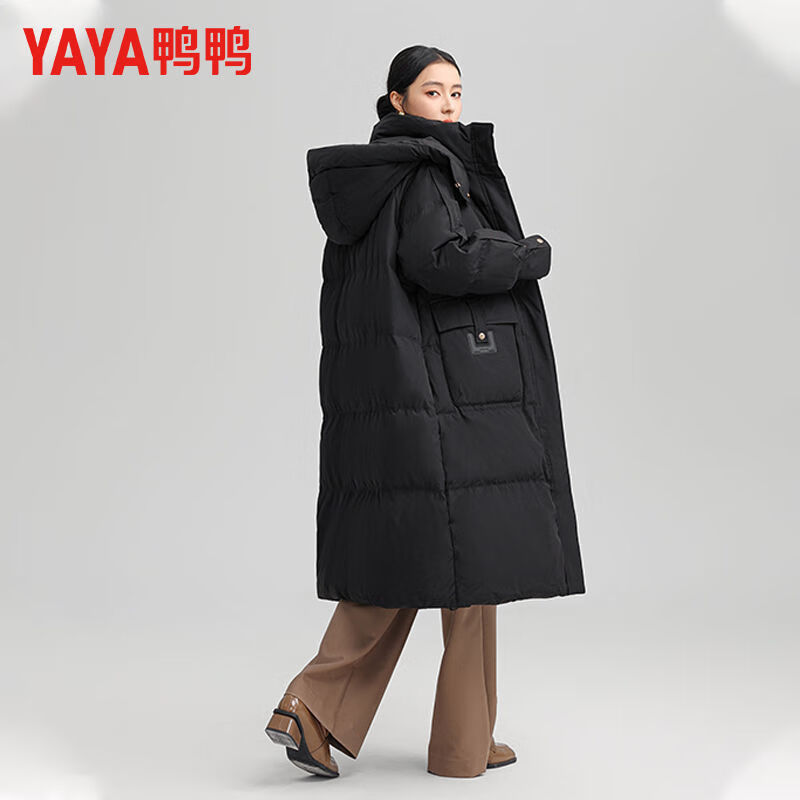 鸭鸭（YAYA）羽绒服女2025年冬季新品长款连帽时尚百搭加厚保暖休闲外套 黑色 M