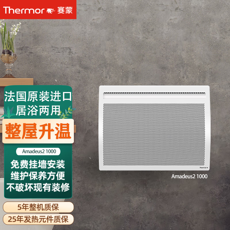 赛蒙（Thermor）法国原装进口家用取暖器婴儿电器安静智能【真正板式电采暖】全屋定制解决高大空间采暖问题Am2 Am2-1000横款可用于卫浴间【4-8㎡】