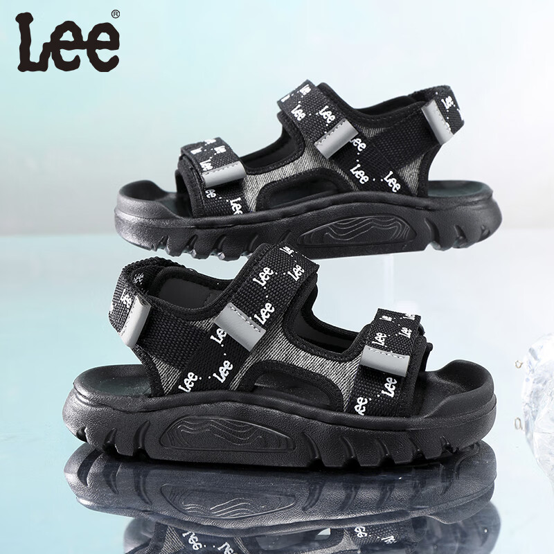 Lee儿童凉鞋【轻便款】夏季儿童魔术贴户外凉鞋中大童轻便沙滩鞋 黑色 36 【建议脚长223mm】