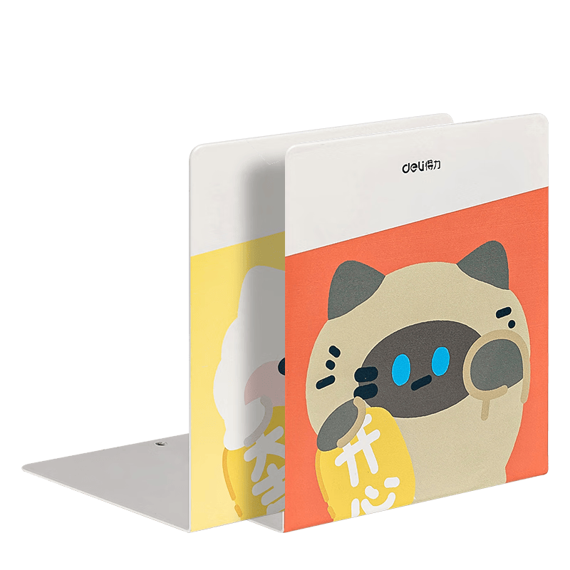 得力（deli）印花L型书立架 桌上书本置物架书架书籍挡靠  2片/付 TB651（红/黄）