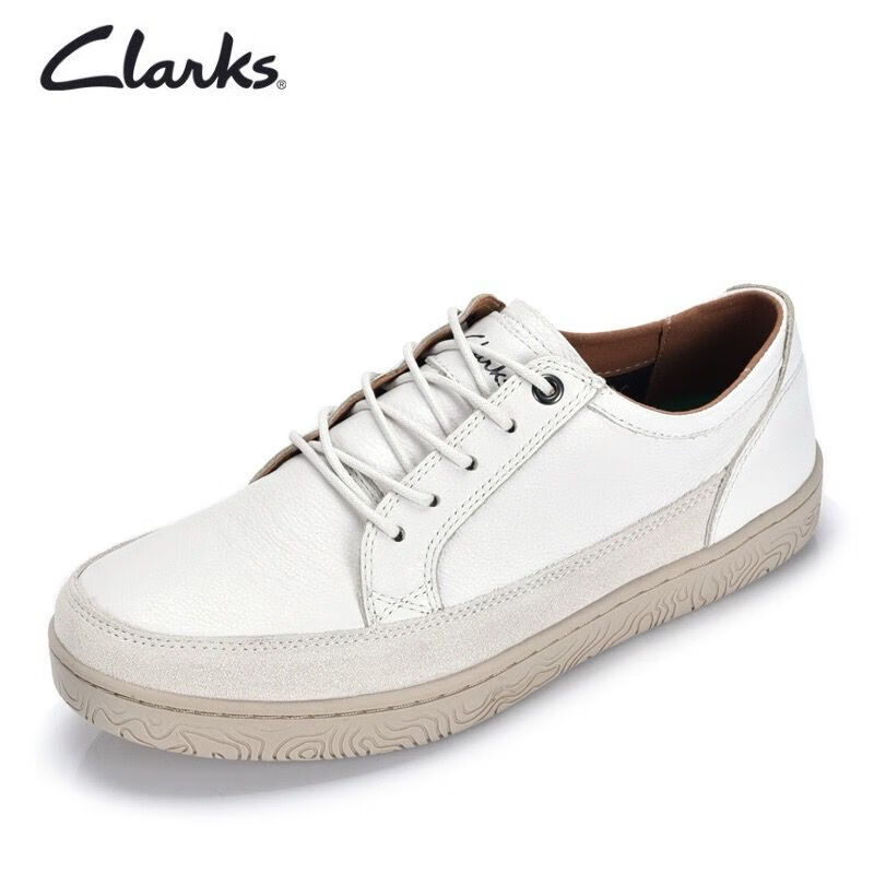 其乐（Clarks）男鞋霍德森系列时尚潮流舒适透气真皮小白鞋滑板鞋男 白色 39