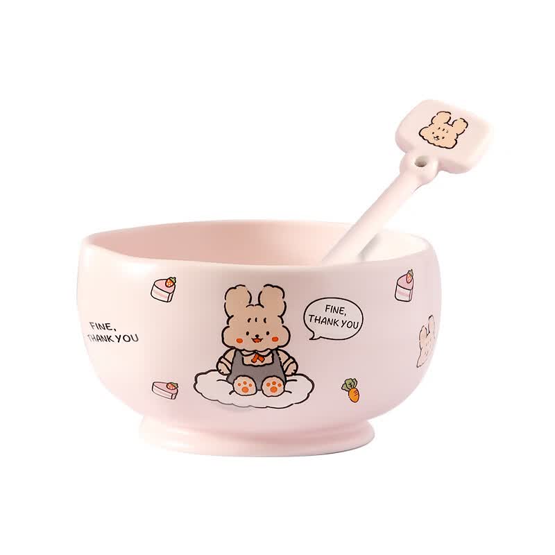 精东家【特别好看的碗】2025新款家��盘餐具儿童专属陶瓷餐具送礼套装 【可爱粉小兔】5英寸碗+勺