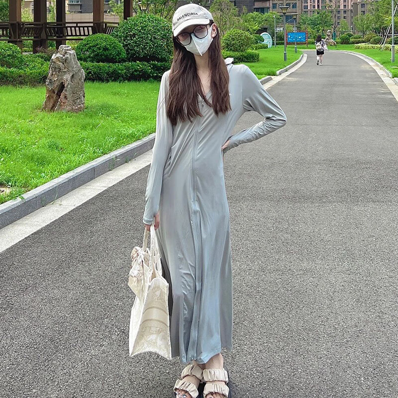 CamalgOri長(zhǎng)款防曬衣女夏季透氣冰絲2025新款全身防輕薄開(kāi)衫騎電車(chē)防曬服裝 #34淺灰[全身長(zhǎng)款](UPF50+) 均碼