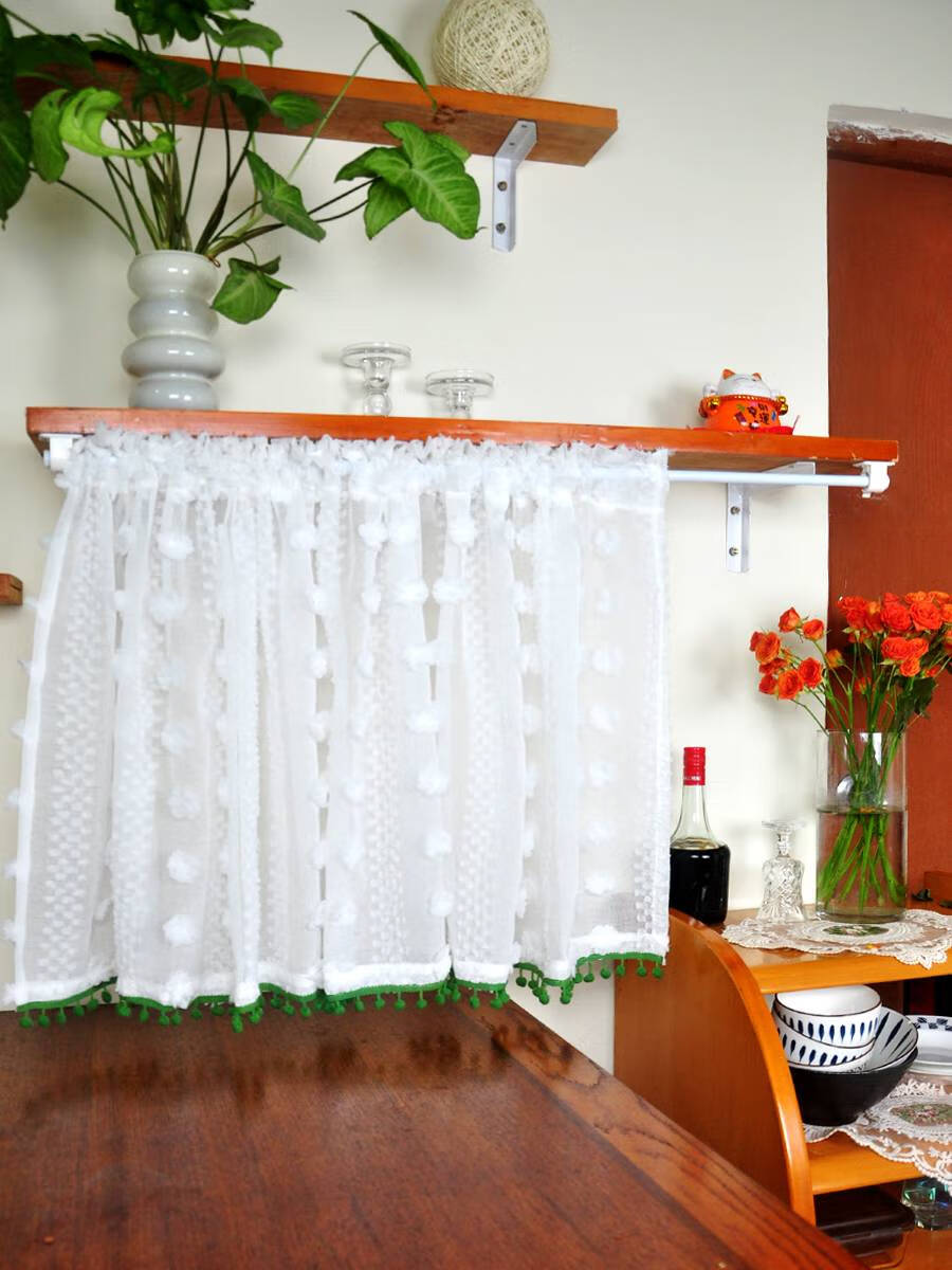 法式蕾丝门口帘子衣柜卧室厨房空调门帘伸缩杆遮挡帘布帘小窗帘 白色