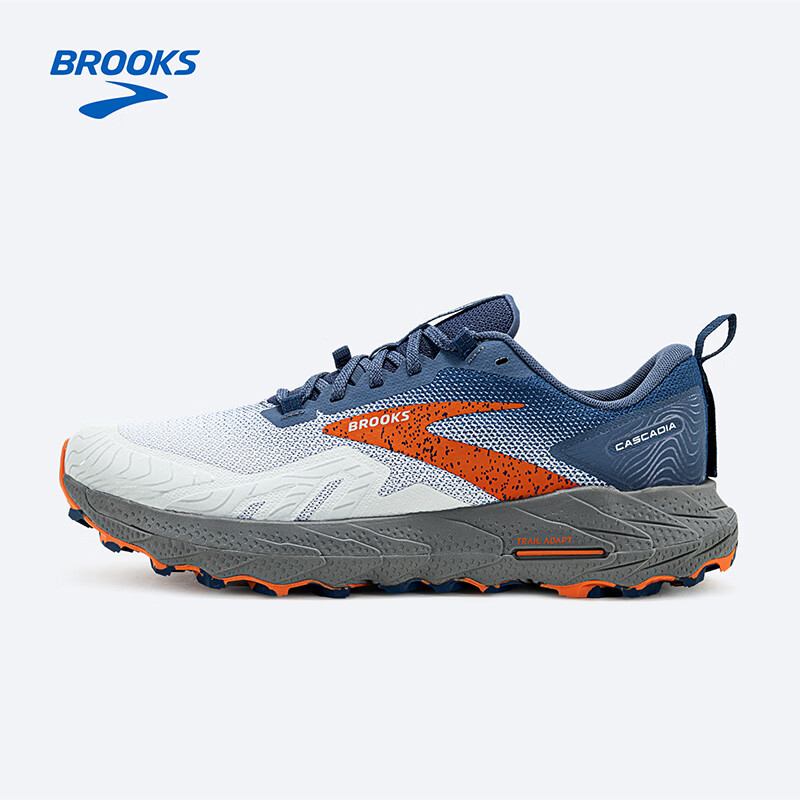 布鲁克斯（BROOKS）越野跑鞋山地缓震户外爬山Cascadia 17山岩 【男】蓝色/蓝/橘红/浅灰 43
