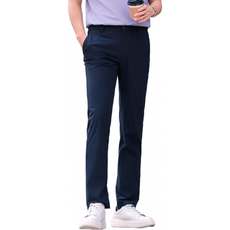 九牧王【輕松褲lite2.0】直筒休閑褲男士2025新款高彈防皺防曬免燙褲子 【夏款-高彈防曬】修身版+藏青+TB1EX20622B 35 碼175/86A(2.64)尺88cm