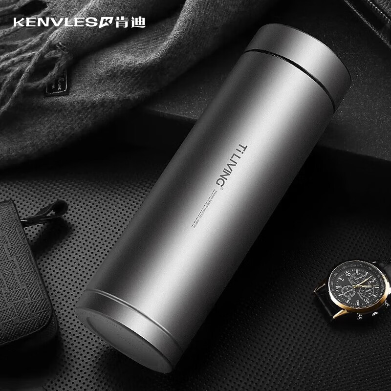 KENVLES英国品牌高档纯钛茶水分离保温杯男女士养生泡茶水杯商务办公钛杯 【内外纯钛】500ml高档礼盒