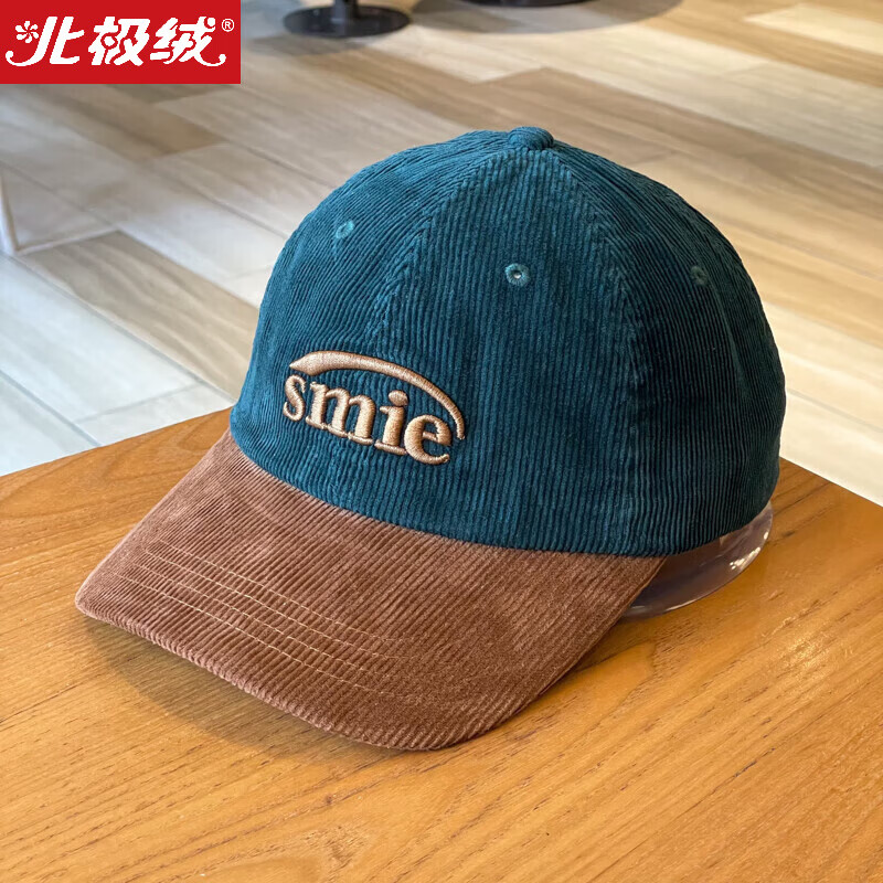 北極絨棒球帽女燈芯絨刺繡鴨舌帽男秋冬拼色小眾大頭圍情侶粗條絨帽子 墨綠色 可調(diào)節(jié)