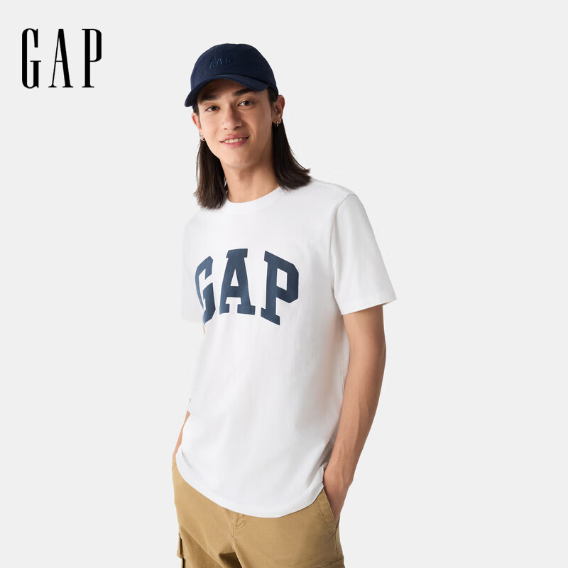 Gap男女装2025春季新款纯棉印花logo圆领短袖T恤上衣美版856659 白色 M 美码 L亚洲码180/96A