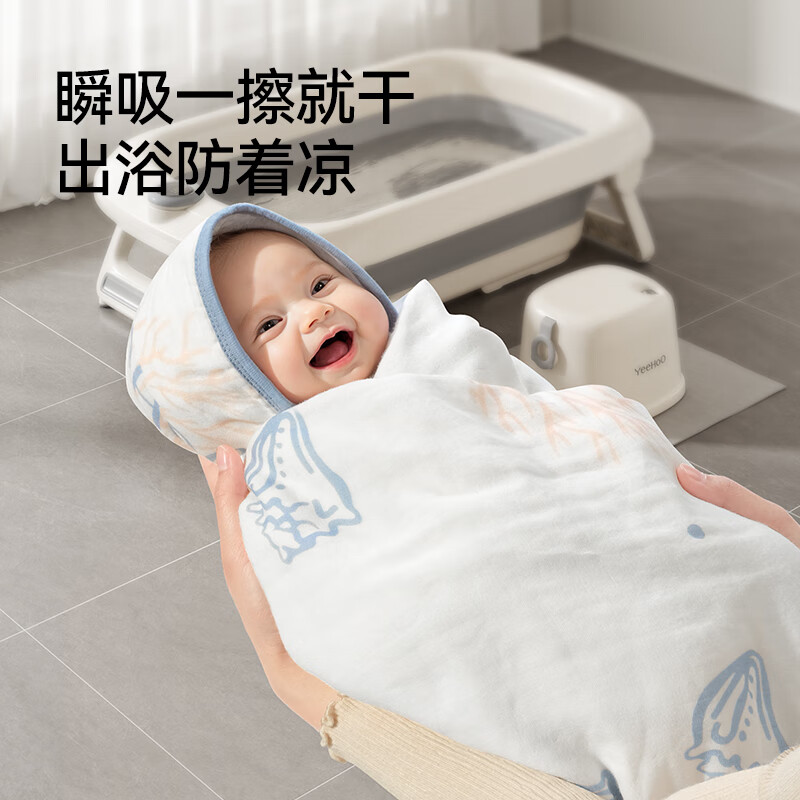 英氏（YEEHOO）新生婴儿纱布浴巾纯棉宝宝儿童浴巾加大尺寸洗澡全棉吸水超软 热气球【7A抗菌】婴童全阶段