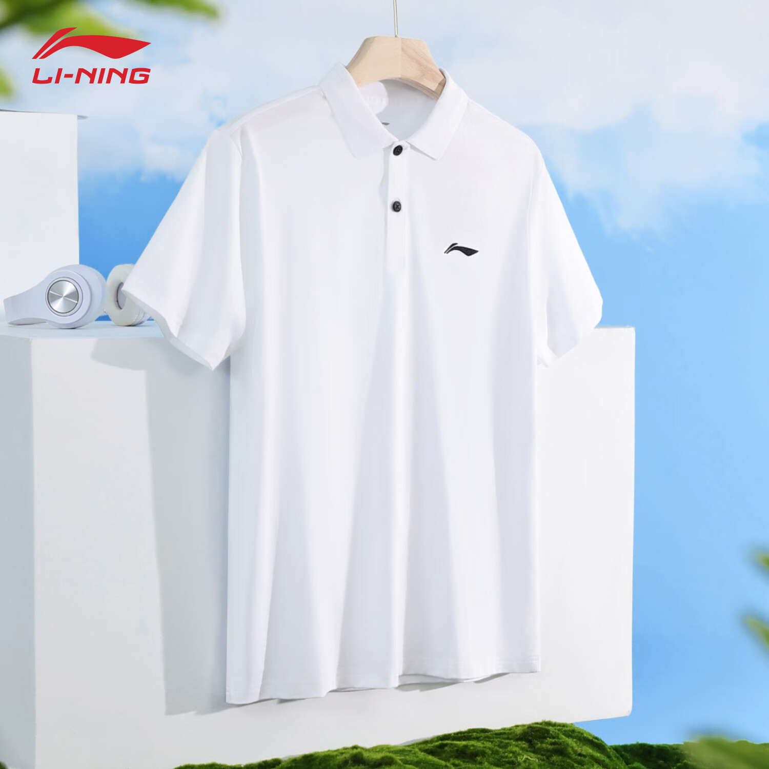李宁白色polo衫男春夏季凉感棉质透气上衣男士商务正装翻领短袖t恤男 经典白 【100%棉+吸湿透气】 M 170