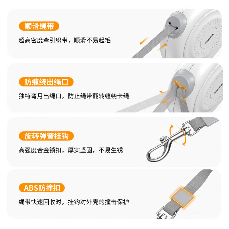 petsuper宠上宠防爆冲自动伸缩狗狗牵引绳宠物狗绳狗链大中小型犬遛狗神器 白色3米绳长-M款 【犬重40斤以内】