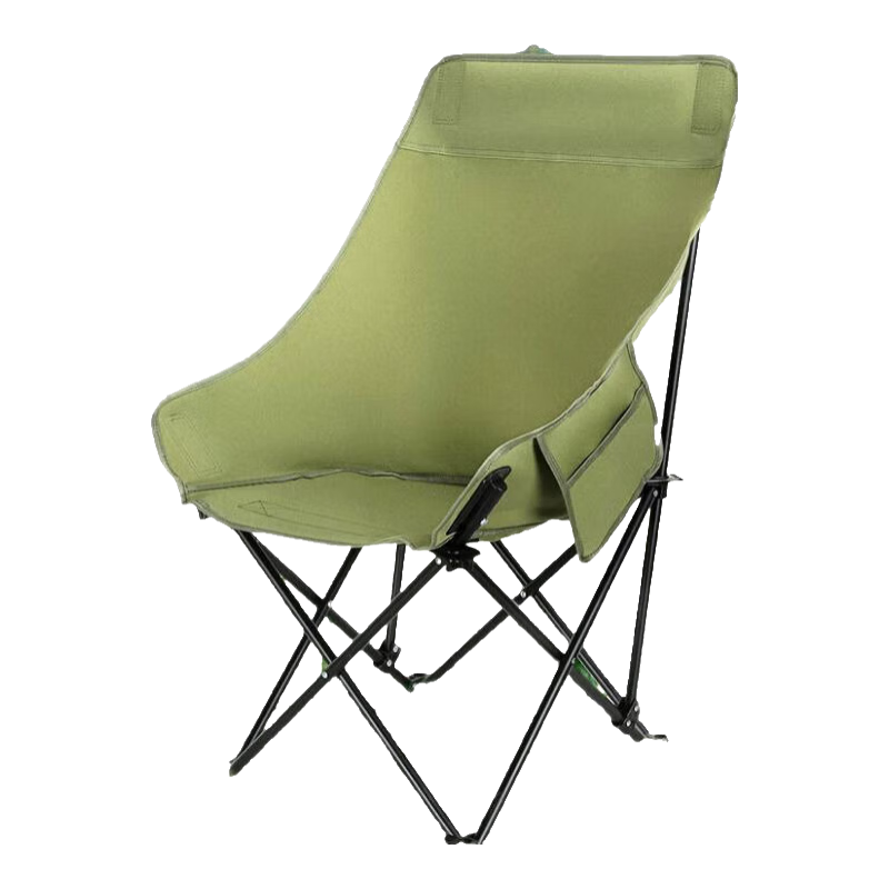 木丁丁户外高背月亮椅露营椅椅子躺椅便携折叠沙滩椅小凳子折叠凳钓鱼凳 军绿色【升级5层夹棉款】