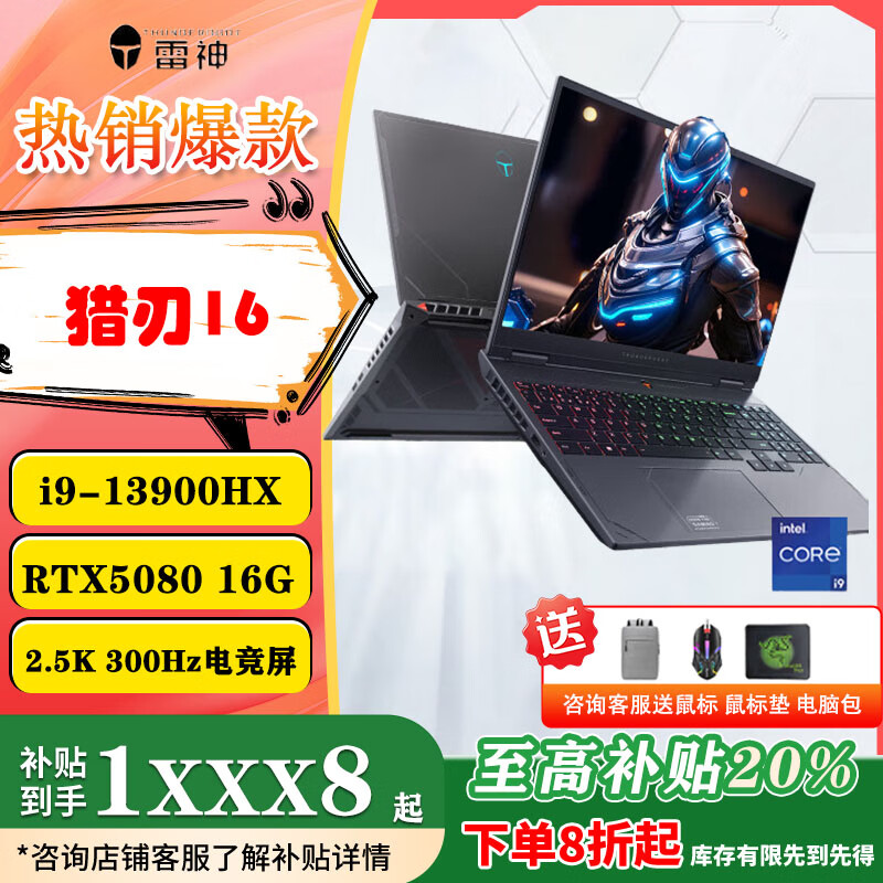 THUNDEROBOT猎刃16/猎刃S酷睿i9-13900HX 5080 25款新品电竞游戏本笔记本电脑 猎刃16/i9-13900HX/5080/2.5K 64G内存/2T固态 定制升级