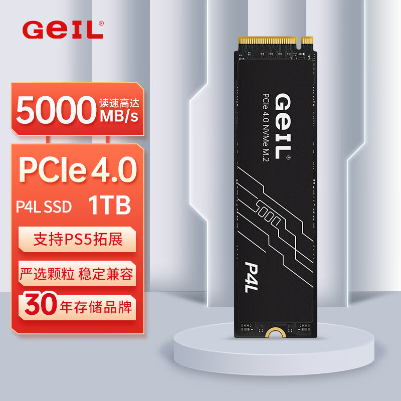 GEIL金邦 1TB SSD固态硬盘 M.2接口(PCIe 4.0 x4)NVMe SSD游戏高性能版 高速5000MB/S P4L 系列