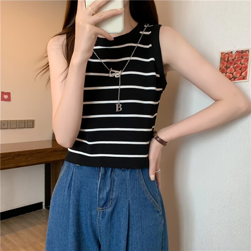 苏洛琳2026年夏季最新款潮流冰丝t恤女士装高端洋气正肩半袖修身上衣服 黑色 均码 85-128斤