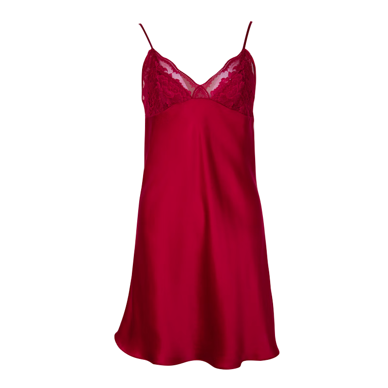 絲界重磅真絲睡衣女性感蕾絲吊帶裙睡裙雙層內(nèi)襯防凸絲綢家居服送女友 酒紅 L