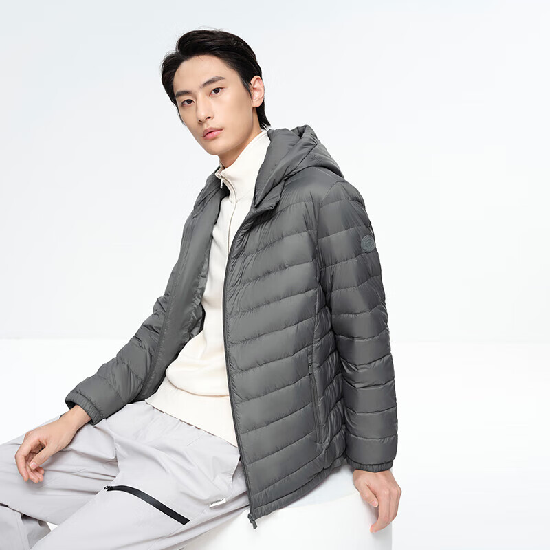 千仞岗春秋季羽绒服男士短款立领卸帽休闲运动保暖夹克简约上衣轻薄外套 火山灰 XL (175)